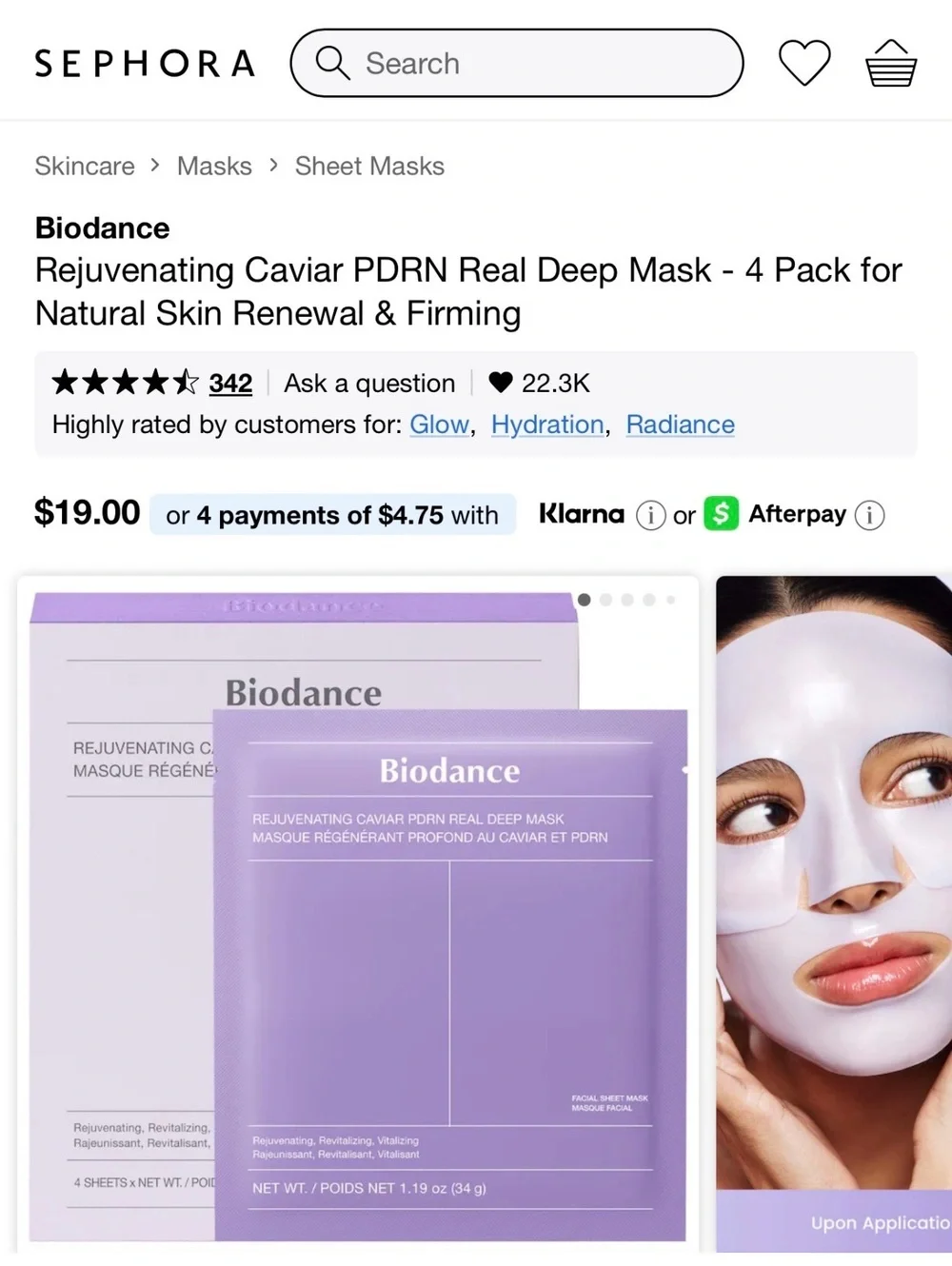 Biodance rejuvenating caviar PDRN REAL DEEP MASK (20) sheets